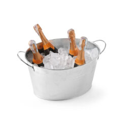 Bar up pezsgőhűtő tál 400 × 330 × 220 mm horganyzott acéllemezből. Rusztikus palackhűtő edény vendéglátóhelyekre, cateringhez és rendezvényekre.