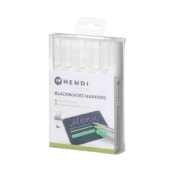 Fehér táblafilcek Hendi 664209, 5 darabos készletben. Ferde hegy 2–6 mm, alkalmas menütáblákhoz, árcédulákhoz és nem porózus felületekhez.