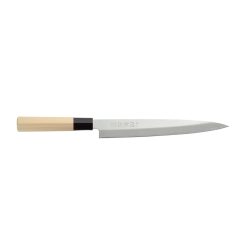 Japán Sashimi kés 335 mm, 210 mm-es pengével, egyoldalú éllel és világos tölgy színű nyéllel. Ideális sushihoz és sashimihez.