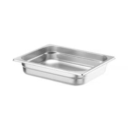 GN 1/2 mély rozsdamentes acél gastronorm edény, 65mm mély, egymásra rakható.