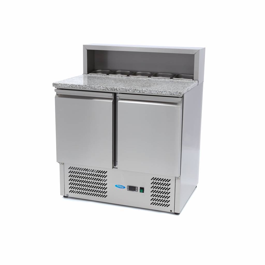 Pizza előkészítő hűtőszekrény - 90cm - 2 ajtó - 5 x 1/6 GN - rozsdamentes acél fedővel | Maxima 09400200