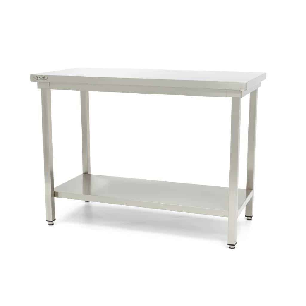 Rozsdamentes acél asztal - 100 x 60cm - állítható magasságú - tároló polccal | Maxima 09300956