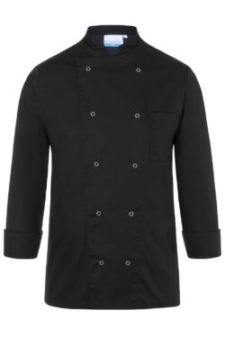 A Basic szakácskabát (XL, fekete) kényelmes szabása szabad mozgást biztosít munka közben, az ujjakon lévő hasítékok pedig megkönnyítik a feltűrésüket.️️