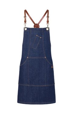Kuchynská zástera Denim X - Style, džínsova je štýlová a originálna zástera s koženými popruhmi, ktorá oživí každú gastro prevádzku.️