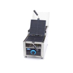 A mini gofrisütő (gázüzemű) – 2,3 kW | Maxima 09374280 alumínium sütőlappal rendelkezik tapadásmentes felülettel, a külső burkolata pedig rozsdamentes acélból készült.