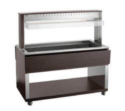Bufetový vozík W4110-200W | Bartscher 125634V1 s moderným dreveným dizajnom je dokonalým riešením pre podávanie teplých pokrmov v bufetoch alebo jedálňach.