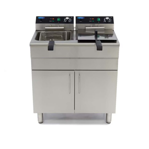 Elektrická fritéza 2x16 l - 230 V + spodná skrinka | 09365158 z nehrdzavejúcej ocele je určená pre reštaurácie, bufety, bary, jedálne a pod.