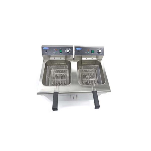 Elektrická fritéza 2x16 l - 230 V + spodná skrinka | 09365158 z nehrdzavejúcej ocele je určená pre reštaurácie, bufety, bary, jedálne a pod.