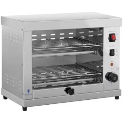 Dvojitý elektrický salamander RCET-360 od výrobcu Royal Catering bol navrhnutý pre profesionálne stravovacie zariadenia. Je vyrobený z ušľachtilej ocele, vďaka čomu je účinne chránený proti korózii. Disponuje troma výkonnými a samostatne zapínateľnými ohrievacími prvkami, ktoré pracujú s celkovým výkonom 3,25 kW.