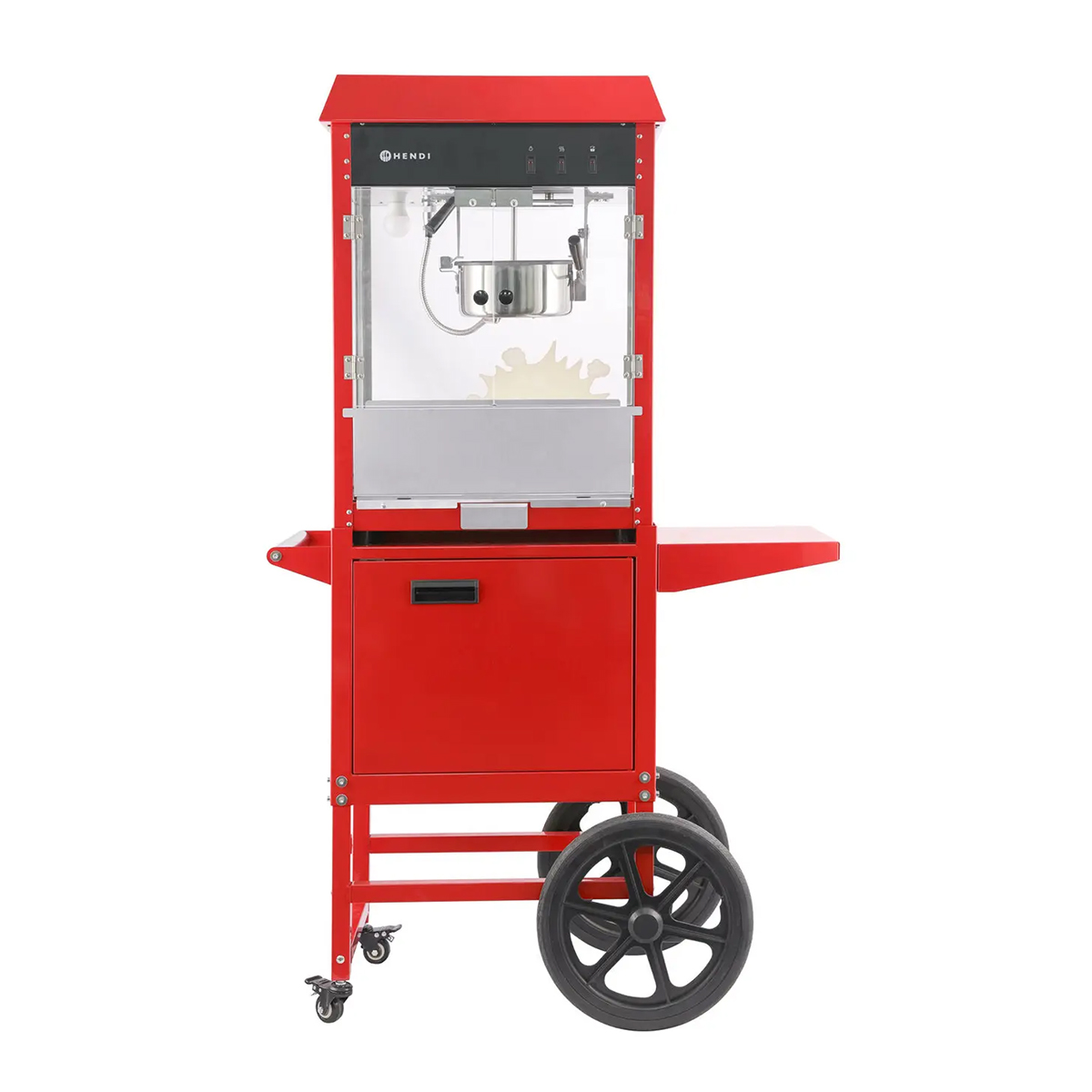 Stroj na popcorn s vozíkom - 1155 W - 940x510 mm | Hendi 282830 je profesionálne zariadenie určené na rýchlu prípravu popcornu v gastro prevádzkach.