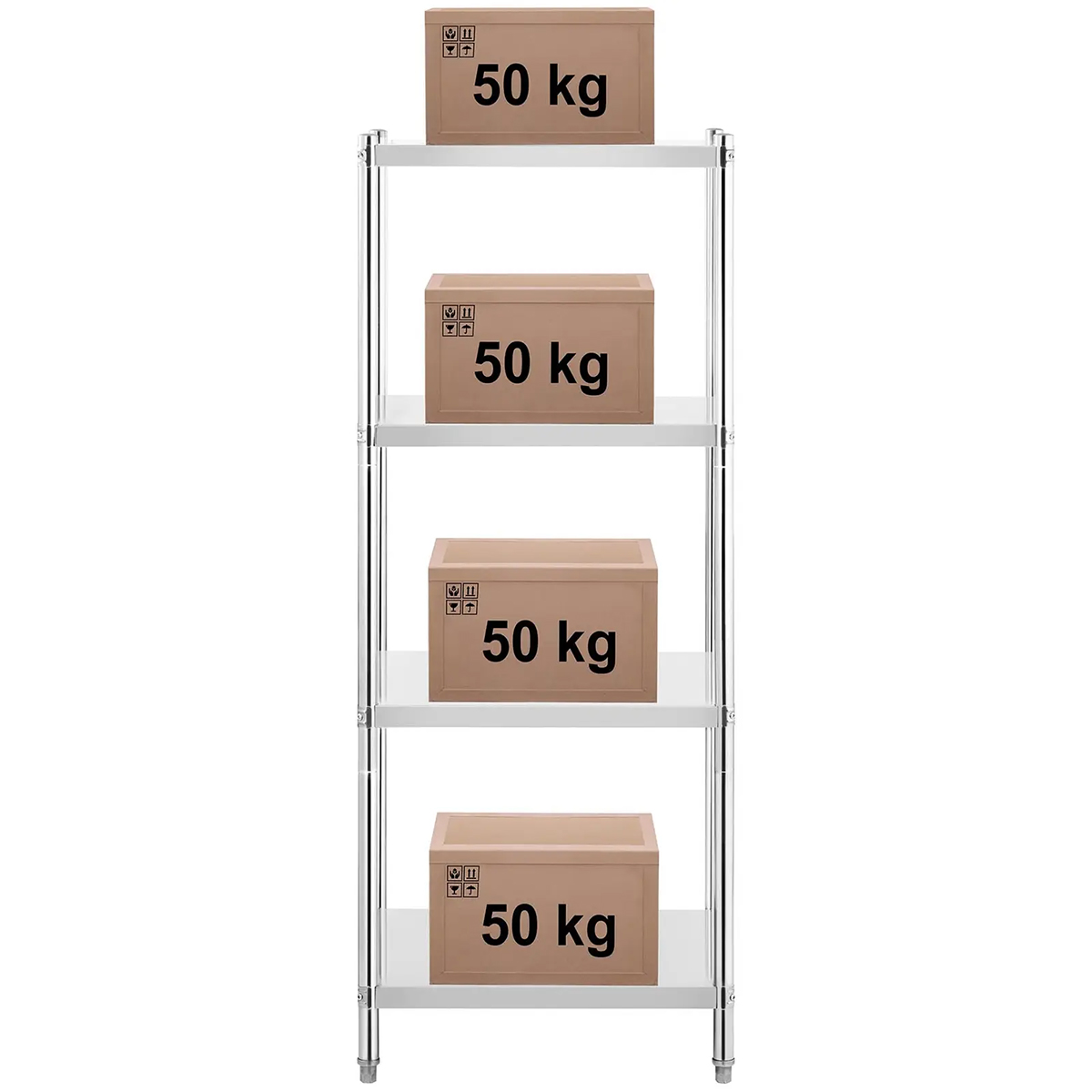 Nerezový regál – 70×60×180 cm – 200 kg | RCER‑7060 so 4 policami, každá s nosnosťou 50 kg predstavuje ideálnu voľbu do gastro prevádzok aj domácností.