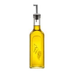 365 ml-es olajos üveg átlátszó üvegből, adagoló kupakkal a pontos és kényelmes kiöntéshez. Ideális olajhoz és ecethez.