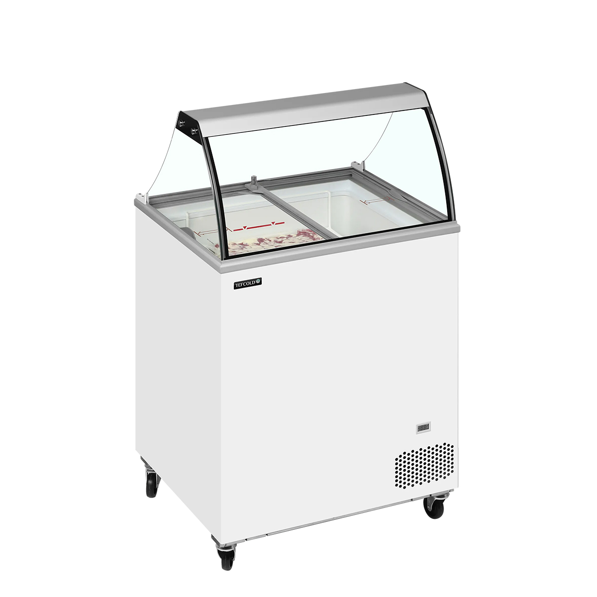Tefcold IC202SC-SO fagylaltpult 155 l nettó térfogattal, LED világítással és -24 és -14 °C közötti hőmérséklettel. Ideális kisebb vendéglátóhelyek számára.