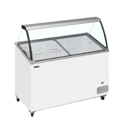 A Tefcold IC402SCE-SO mobil fagylaltvitrin ívelt üveggel, LED világítással és statikus hűtéssel ideális megoldás vendéglátóipari egységek számára.
