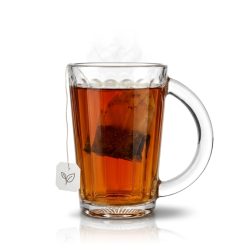 Füles üvegpohár 330 ml űrtartalommal és függőleges dombornyomott dizájnnal.
