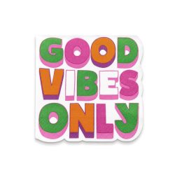 3 rétegű rózsaszín-zöld papírszalvéta Good Vibes Only felirattal. 12 db-os csomagolás.
