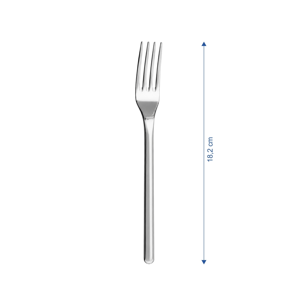 Elegáns Chiara desszertvilla, 18,2 cm, fényes felületű 18/10 rozsdamentes acélból, 12 darabos készletben.