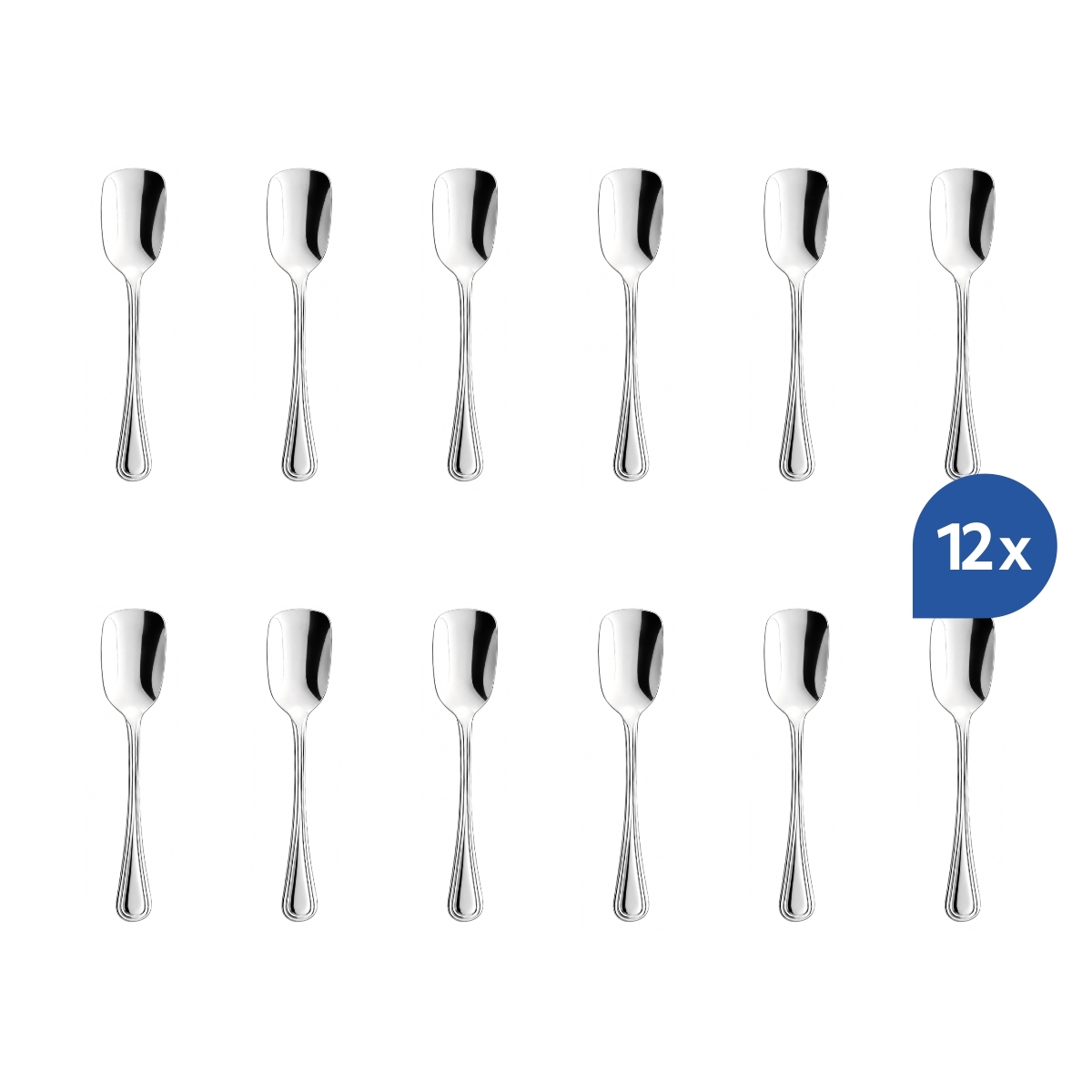 Elegáns Inglese fagylaltkanál, 13,5 cm, 18/0 rozsdamentes acélból. 12 darabos készlet.