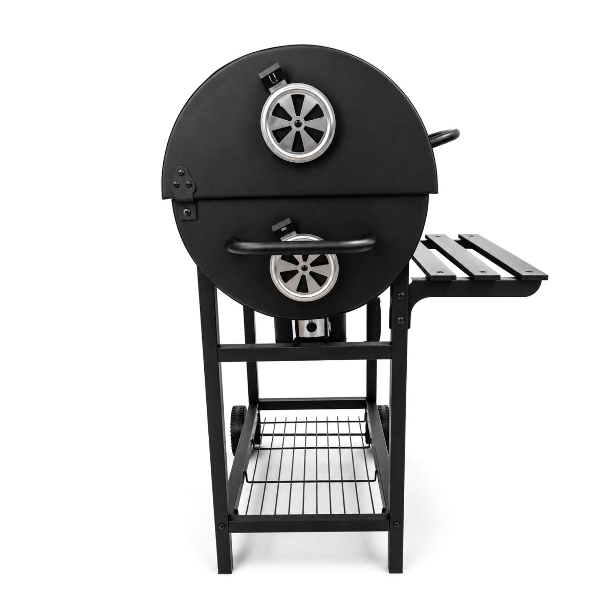 Fekete kerti faszenes grill fedéllel és 76 × 30 cm-es ráccsal.