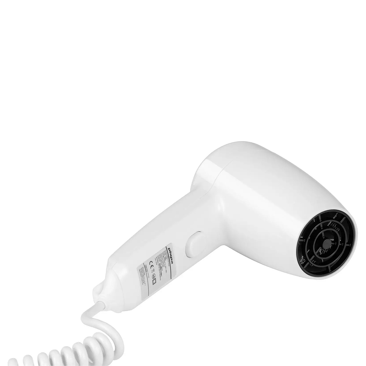 Fehér PURUS fali hajszárító, 1200 W teljesítménnyel, két sebesség- és hőfokozattal.
