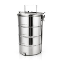 Négyemeletes rozsdamentes acél ételhordó 4x1,5l 304-es acélból, fogantyúval és oldalsó zárral.