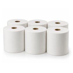 Fehér 2 rétegű papírtörlő tekercs, 6 darabos csomag, 19 cm átmérővel.