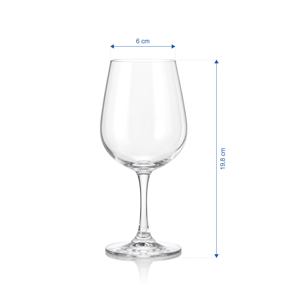 Átlátszó borospohár 350 ml edzett üvegből, ellenálló peremmel.