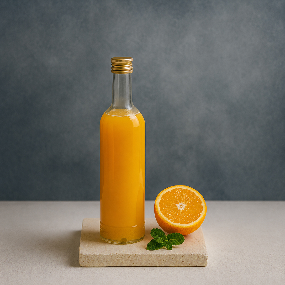 Átlátszó kristályüveg palack 500 ml, karcsú, díszes aljjal és arany csavaros kupakkal.