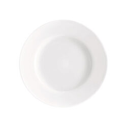 Fehér mélytányér opálüvegből, 23 cm átmérőjű, karcálló és tartós kivitelben.