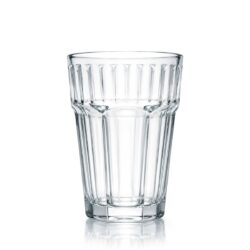 Átlátszó üvegpohár dombornyomott mintával, magas forma, stabil talp, 300 ml.
