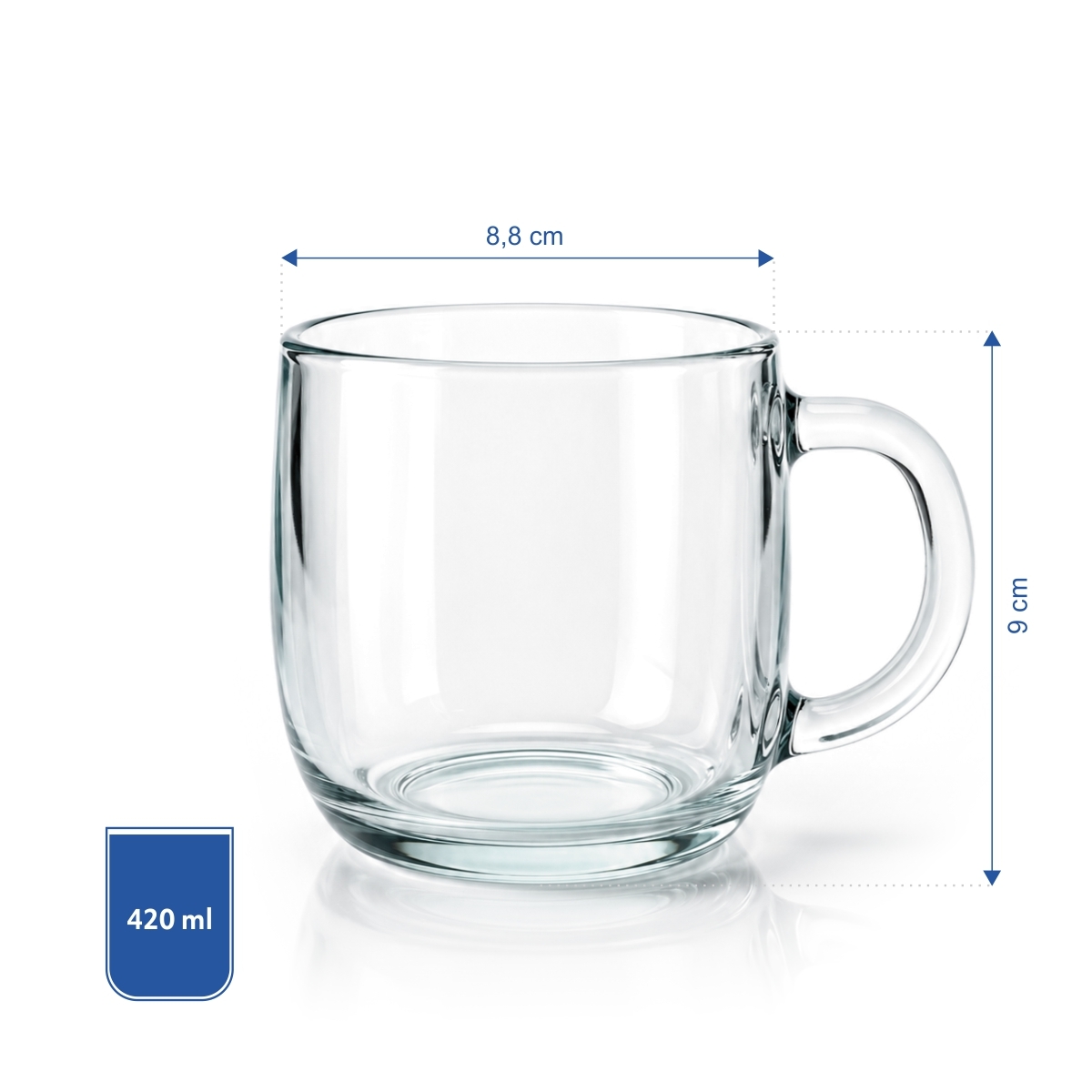 Átlátszó üveg bögre 300 ml üveg füllel, kávéhoz, teához, forró csokoládéhoz.