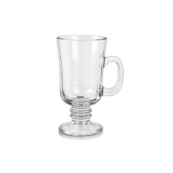 Átlátszó, 250 ml-es Irish Coffee üvegpohár füllel és stabil, kör alakú talppal.