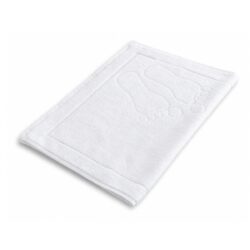 Fehér pamut fürdőszobai kilépő 50x70 cm dombornyomott lábnyom-mintával, 650 g/m² súllyal.