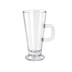Átlátszó üveg latte macchiato pohár füllel és talppal, 285 ml.