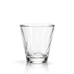 Átlátszó üvegpohár finom csavart dombormintával és stabil aljjal, 120 ml.