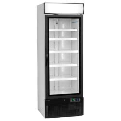 Chladiaca skriňa - 412 L | TEFCOLD NC 2500 G s osvetlenou strieškou, presklenými dverami, nastaviteľnými policami a vnútorným LED osvetlením.