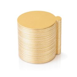 Arany kerek karton desszert alátétek, 9 cm átmérőjű, 100 darabos csomag.