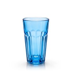 Magas kék üveg pohár italokhoz, 250 ml űrtartalommal, dombornyomott mintával.