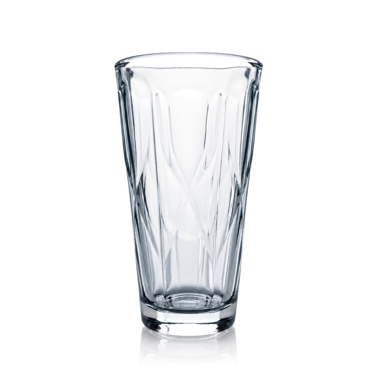 Átlátszó üveg pohár 350 ml dombornyomott mintával és masszív aljjal.