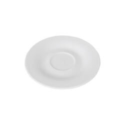 Fehér kerek vastag falú porcelán csészealj Hotel, 14,5 cm átmérőjű, vendéglátóipari használatra.