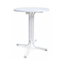 Fehér kerek összecsukható bárasztal fém szerkezettel és dönthető asztallappal, Ø 80 cm.