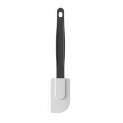 Fehér szilikon konyhai spatula fekete nyéllel, kíméletes edényekhez, BPA-mentes.