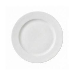 Fehér kerek sekély szállodai tányér porcelánból, átmérője 31,6 cm.