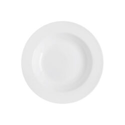 Fehér kerek mélytányér Bistro porcelánból, 23,5 cm átmérővel, széles peremmel.