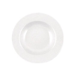 Fehér mély szállodai tányér vastag falú porcelánból, 23 cm átmérővel.