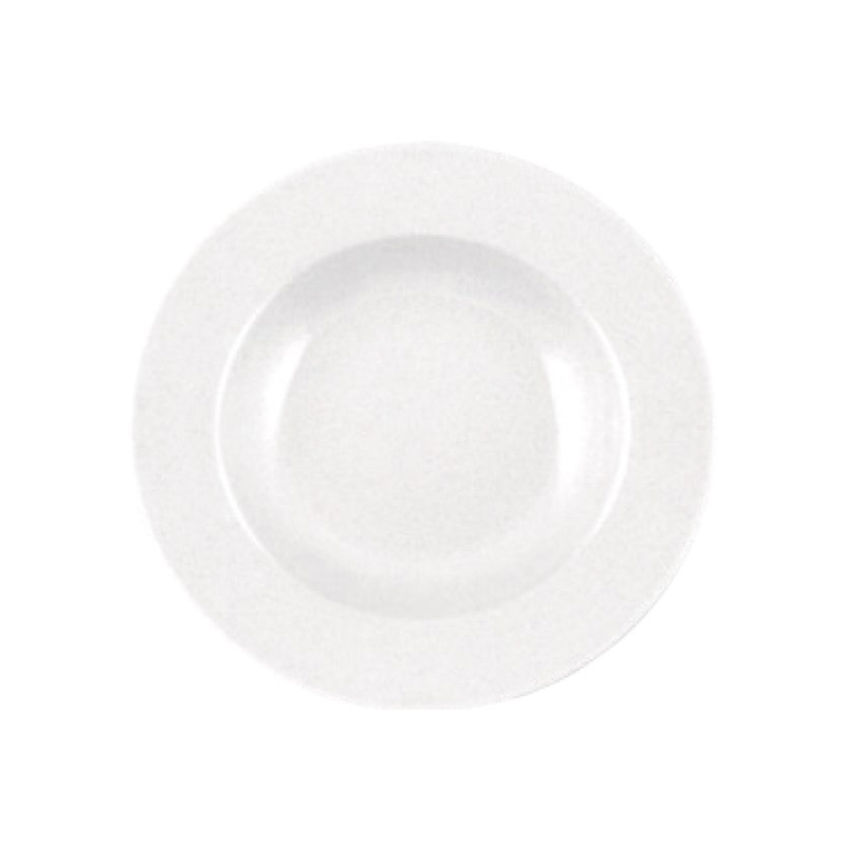 Fehér mély szállodai tányér vastag falú porcelánból, 23 cm átmérővel.