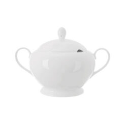 Fehér porcelán levesestál Mona fedővel és merőkanál nyílással, 3,2 l.