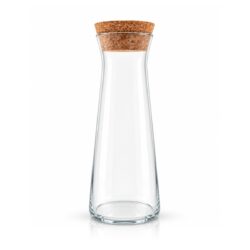 Átlátszó üveg karaffa parafa dugóval és szűkített nyakkal, 1,15 liter űrtartalommal.