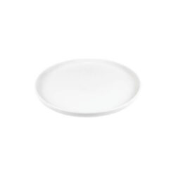 Fehér, sekély porcelán tányér Future 24 cm átmérővel, emelt peremmel.