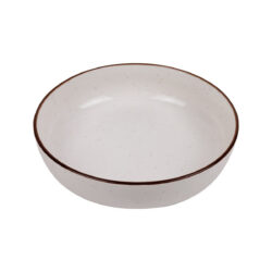 Mély porcelán tányér Future Vanilla, 20 cm, barna szegéllyel és finom pöttyökkel.